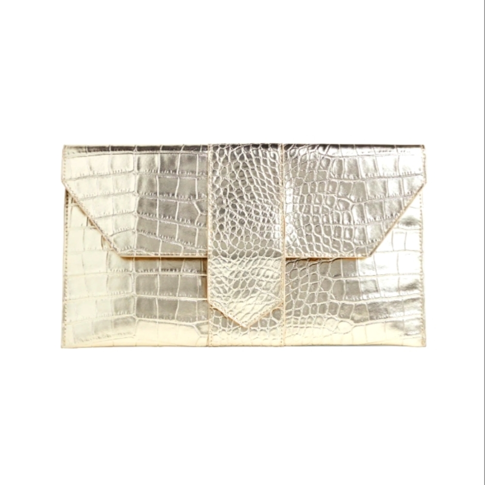 JJ Winters Nikki Clutch Platinum Croc Clutch in vegan leather